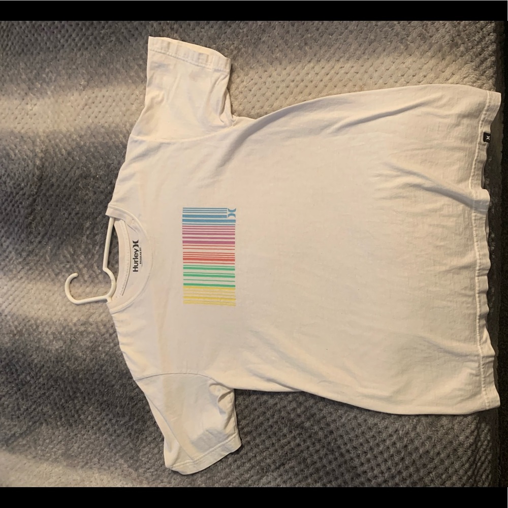 Medium White Hurley Rainbow Barcode T-Shirt.